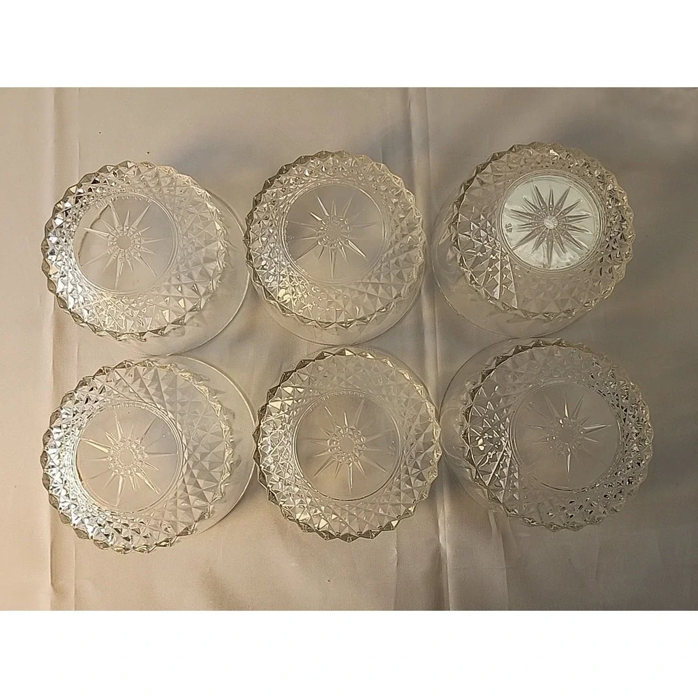 VTG 7-Pc‎ Arcoroc France Starburst Set Glass Serving Dish + 6 Side Bowls Elegant